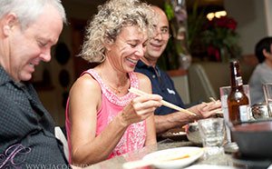 Couple sharing Japanese food at Takamatsu