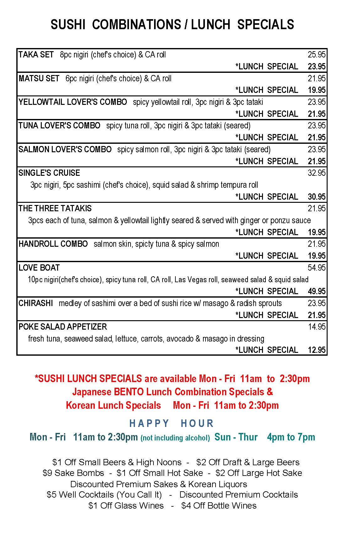 Takamatsu sushi combos menu