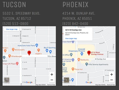 Takamatsu Tucson and Phoenix location maps